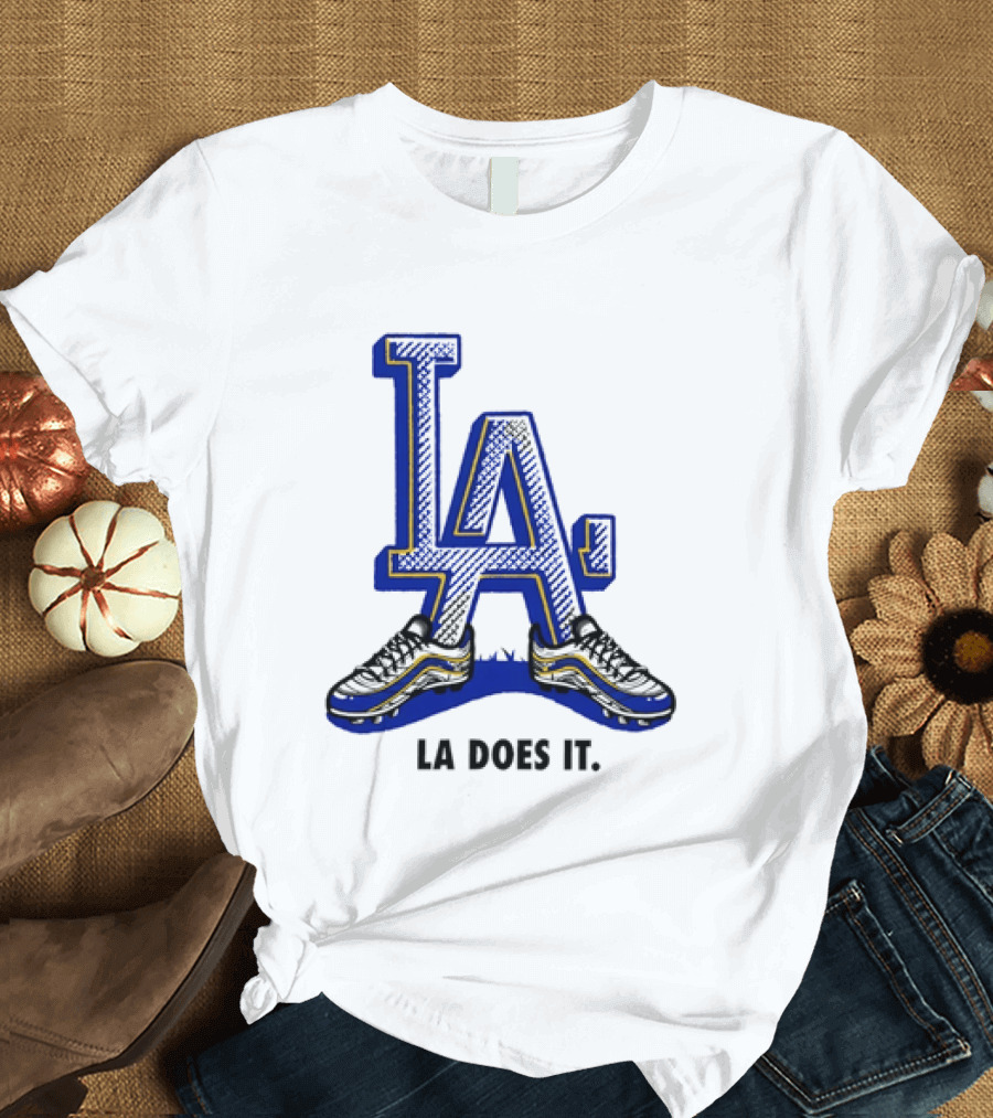 LA Dodgers LA Does It Baseball Footwear T-Shirt