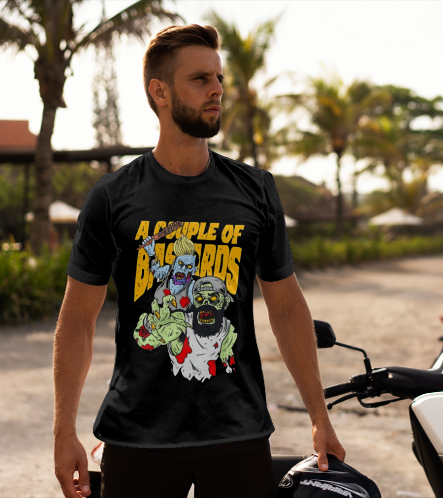 A Couple Of Bastards Zombie Cartoon With Baseball Bat And Beard T-Shirt