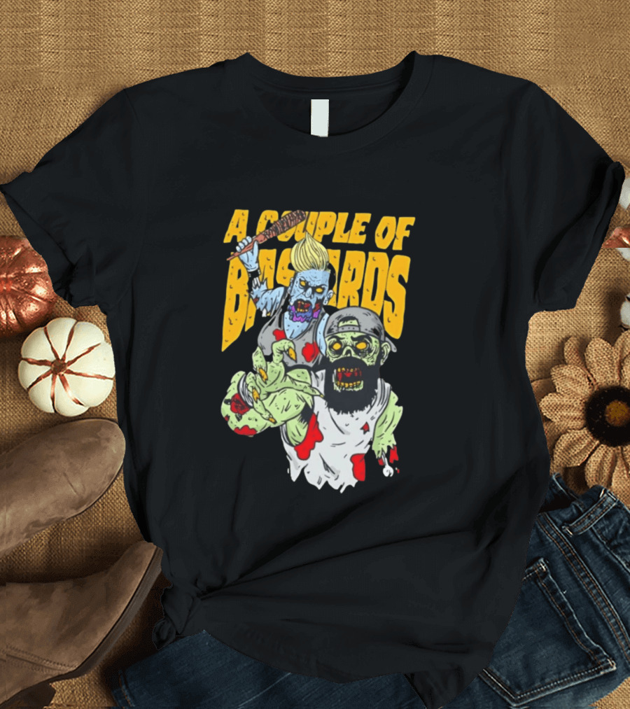 A Couple Of Bastards Zombie Cartoon With Baseball Bat And Beard T-Shirt