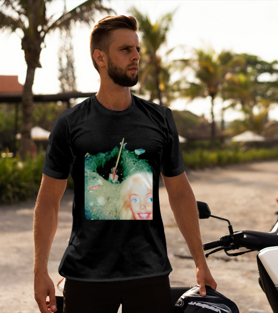 Barbie Doll Digging A Grave Shovel Surreal Scene T-Shirt