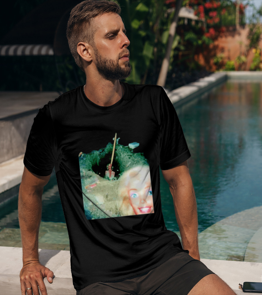 Barbie Doll Digging A Grave Shovel Surreal Scene T-Shirt