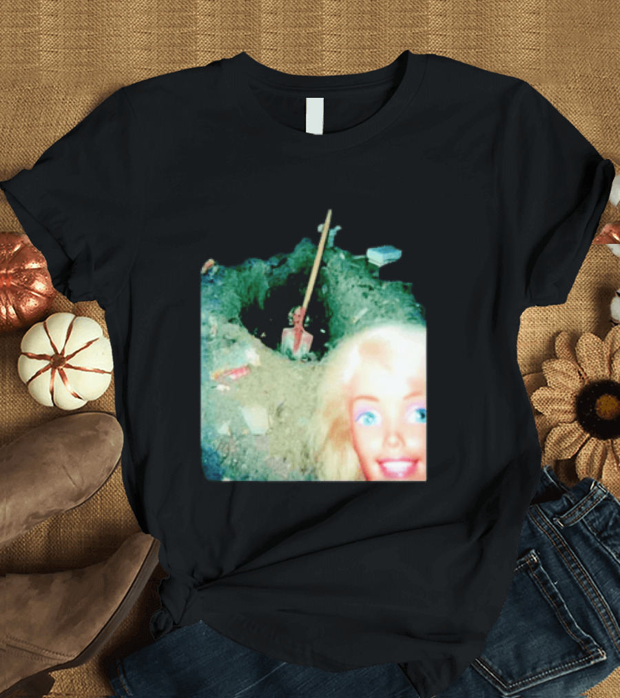 Barbie Doll Digging A Grave Shovel Surreal Scene T-Shirt