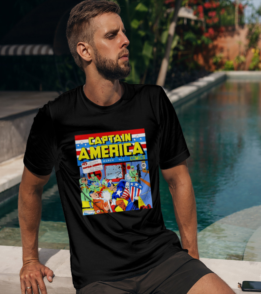 Captain America Comics March No 1 Smashing Thru Hitler Issue Cover 1941 T-Shirt