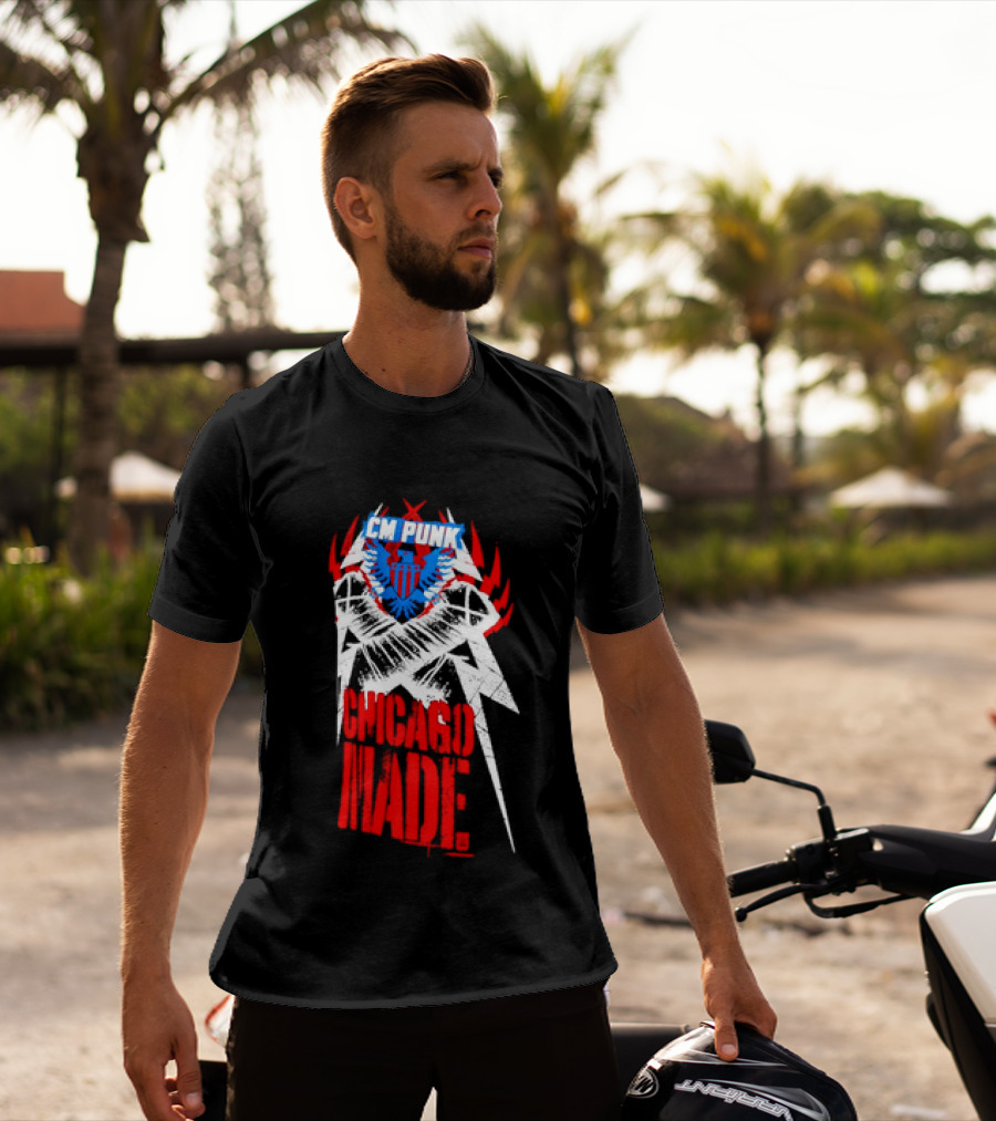 CM Punk Chicago Made WWE Wrestling Red And Blue Star T-Shirt