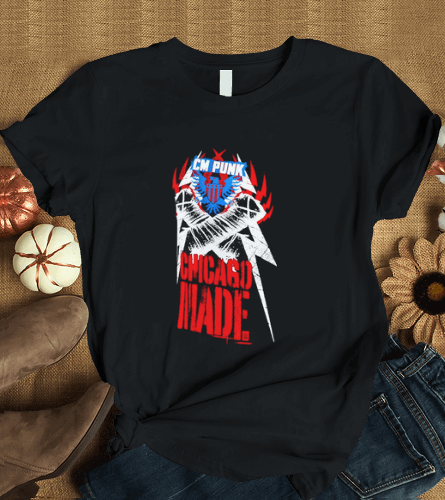 CM Punk Chicago Made WWE Wrestling Red And Blue Star T-Shirt