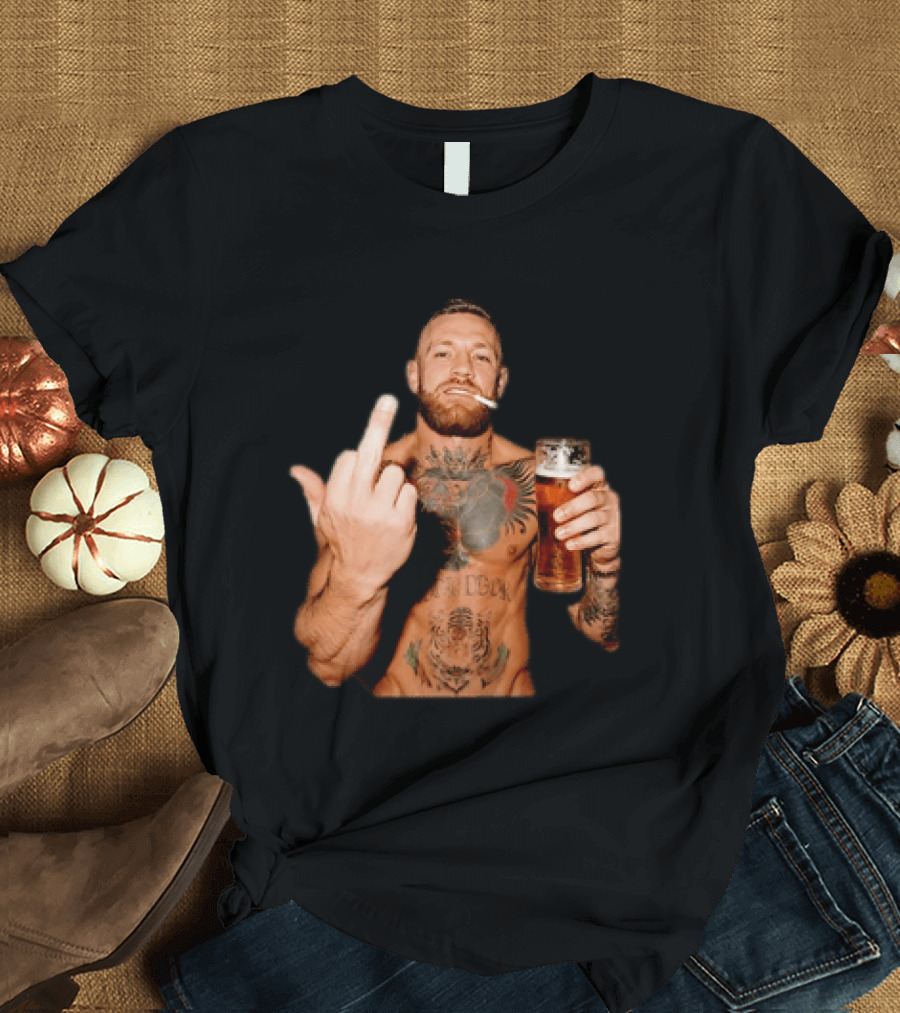 Conor McGregor UFC MMA The Notorious Middle Finger Tattoo Beer T-Shirt