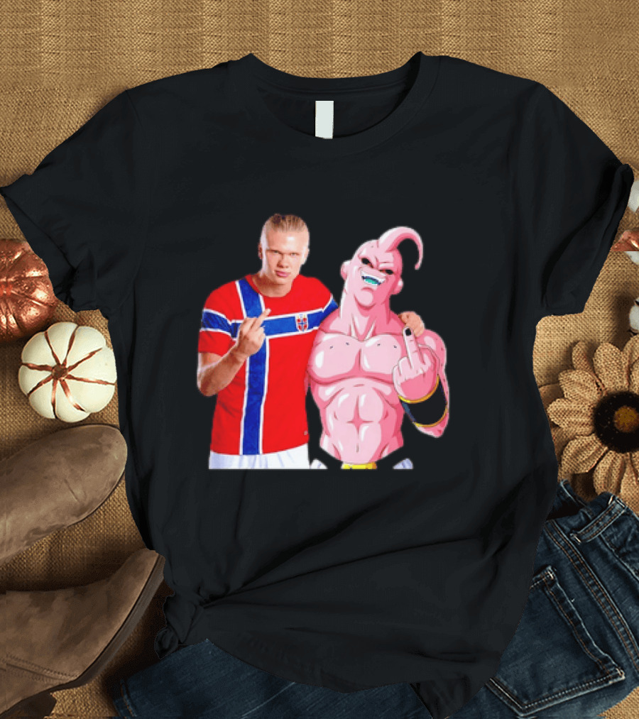 Erling Haaland Norway Majin Buu Middle Finger Cartoon Collaboration T-Shirt