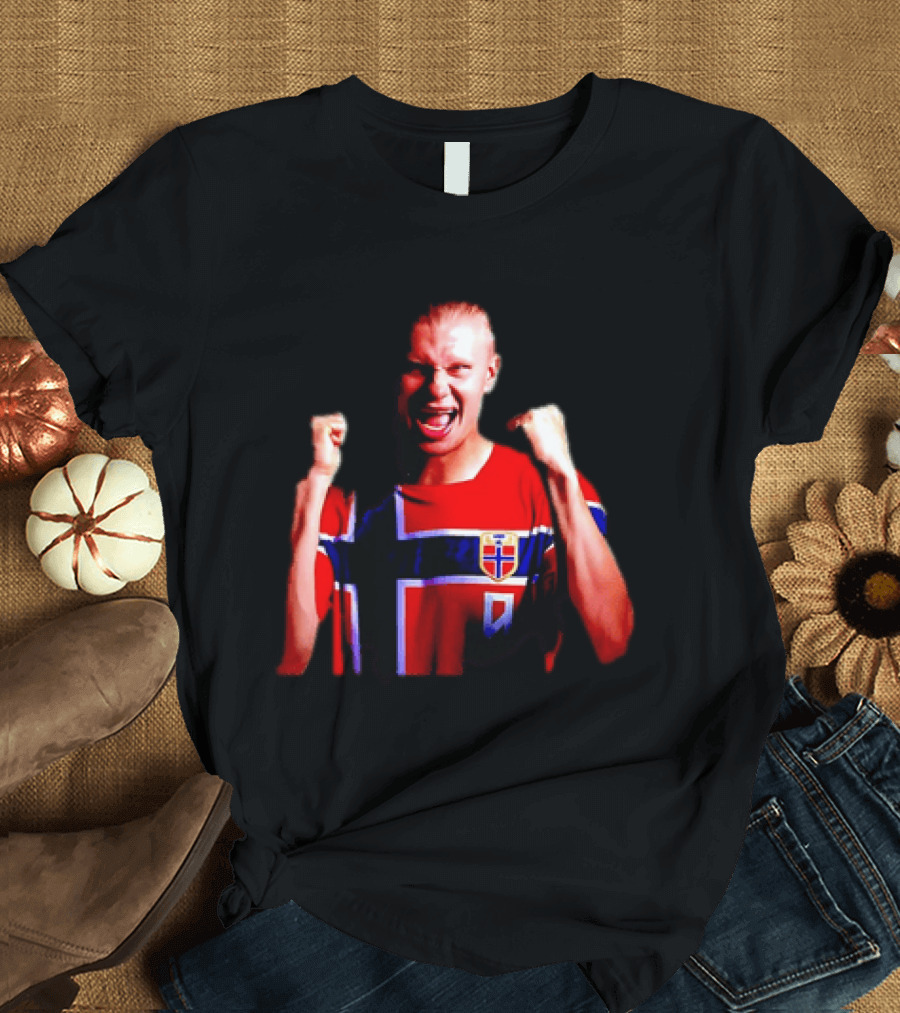 Erling Haaland Norway Football Team Norwegian Flag Iconic Striker Celebration T-Shirt