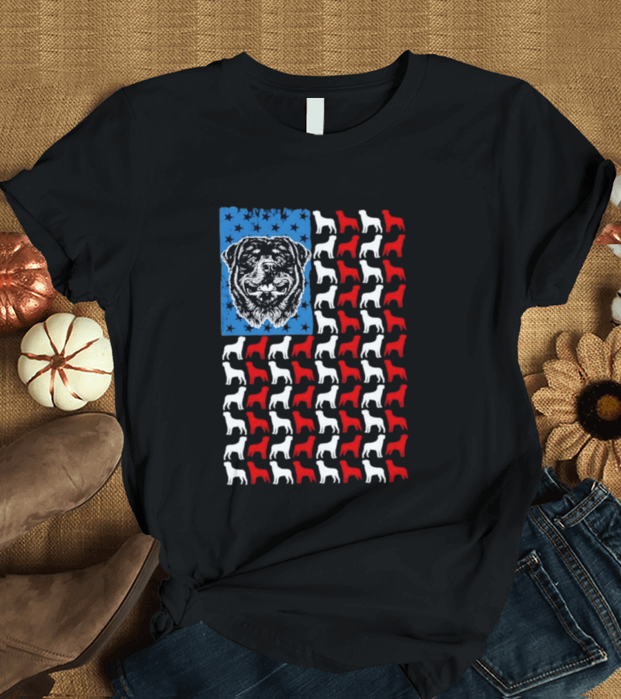 USA Flag Rottweiler Dog Stars Stripes Patriotic T-Shirt