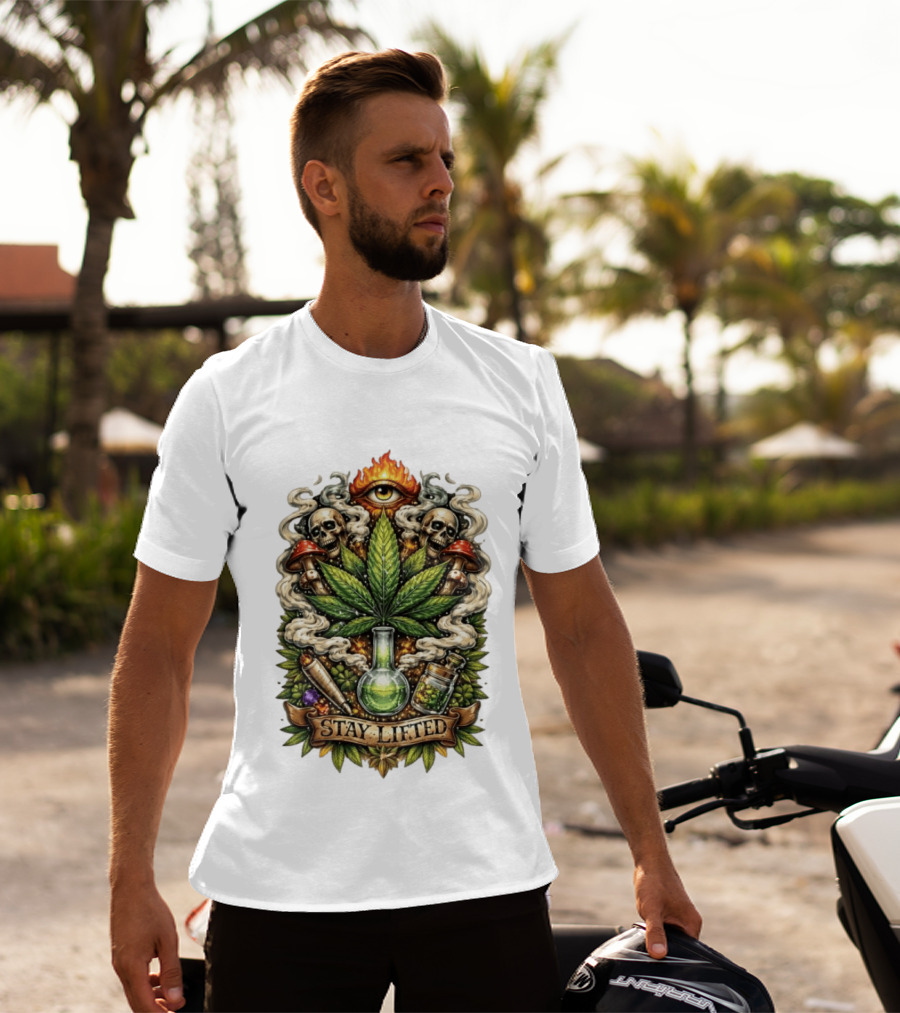 Cannabis Leaf Skull Mushroom Alchemy Eye Stay Lifted Weed Culture T-Shirt