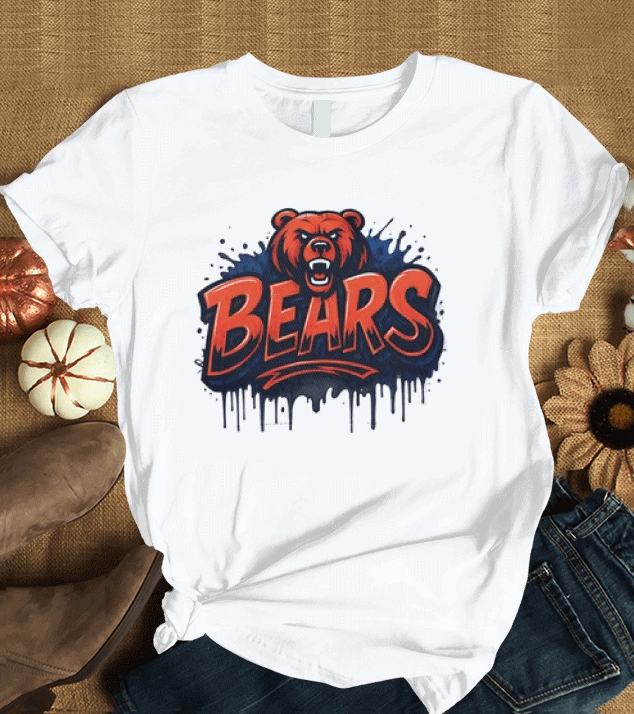 Chicago Bears Graffiti Style Vintage Bold Text Bear Head T-Shirt