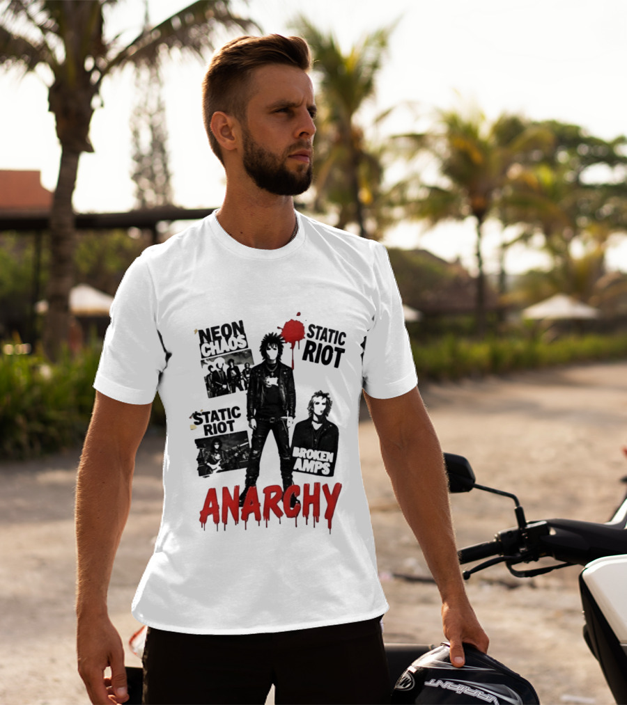 Neon Chaos Static Riot Broken Amps Anarchy Punk Rock Musician T-Shirt