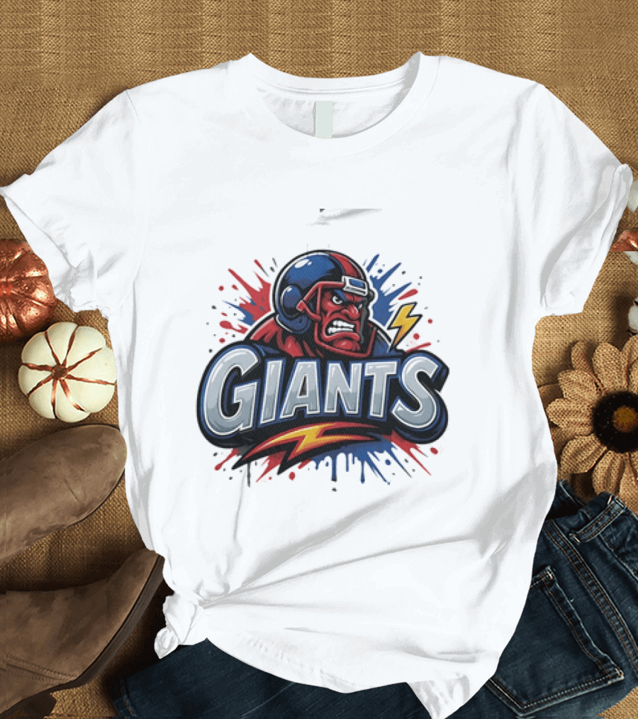 New York Giants Graffiti Style Football Helmet Lightning Bolt T-Shirt