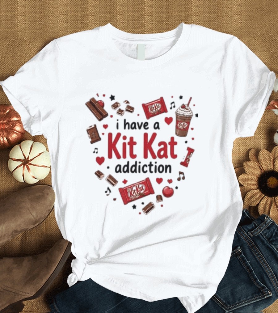 Heartbeat Love For Kit Kat Addiction Chocolate Lovers T-Shirt