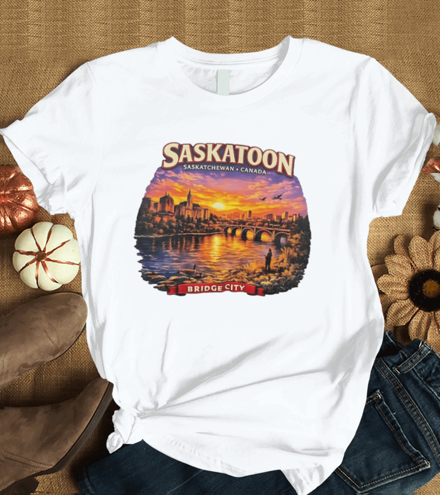 Saskatoon Saskatchewan Canada Sunset Bridge City T-Shirt