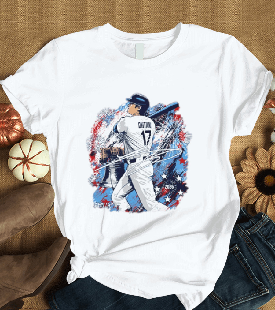 Shohei Ohtani 17 Philadelphia 2026 Liberty Bell Fireworks Stars T-Shirt