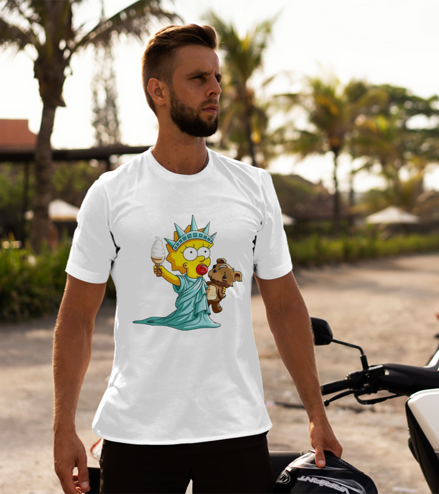 Statue Of Liberty Baby With Ice Cream And Teddy Bear Cartoon T-Shirt