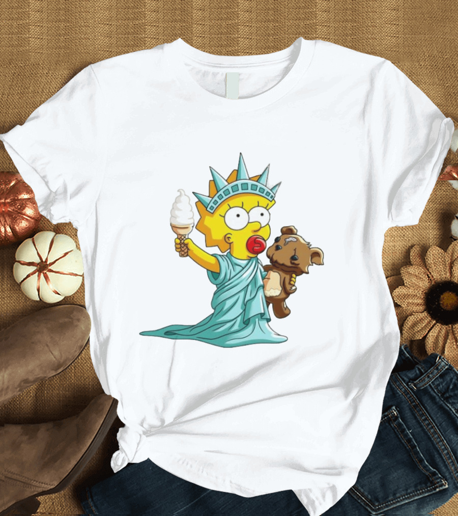 Statue Of Liberty Baby With Ice Cream And Teddy Bear Cartoon T-Shirt
