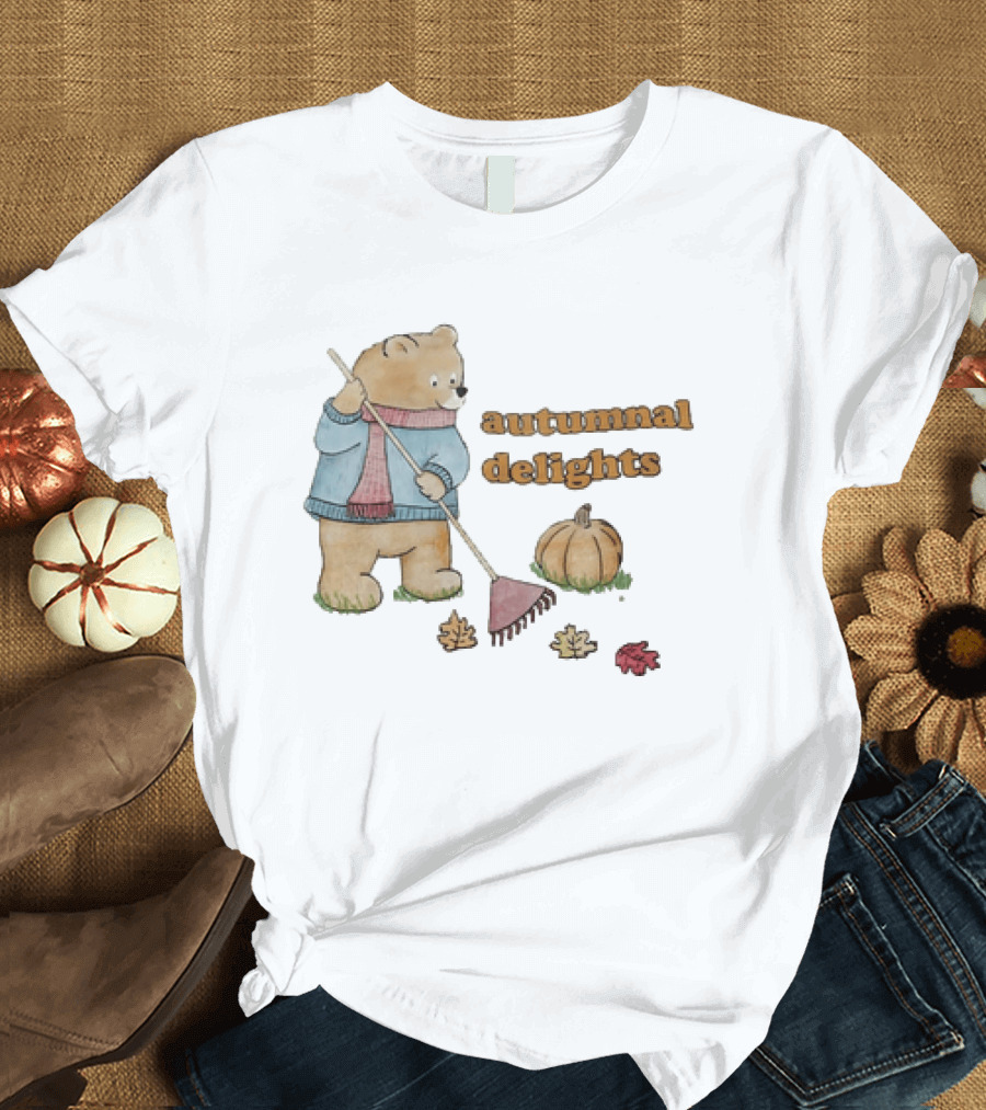 Winnie The Pooh Sorry I'm Busy Yearning For Autumnal Delights Pumpkin And Leaves T-Shirt
