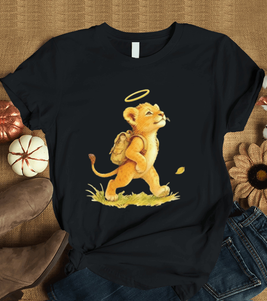 Baby Lion Cub With Halo And Backpack Heading To School T-Shirt