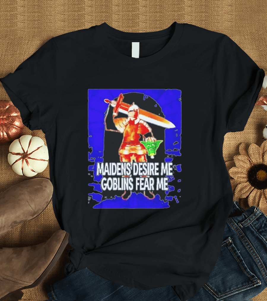 Maidens Desire Me Goblins Fear Me Knight With Yoda Head T-Shirt