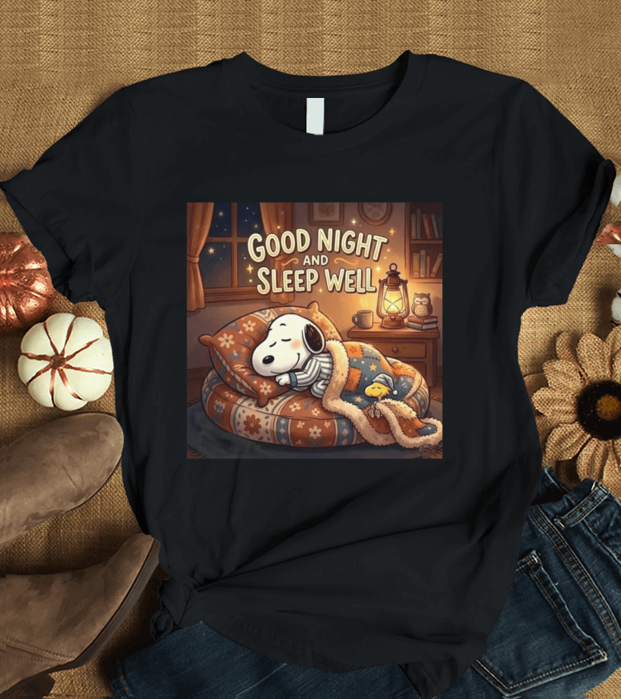 Snoopy And Woodstock Cozy Bedtime Good Night And Sleep Well T-Shirt