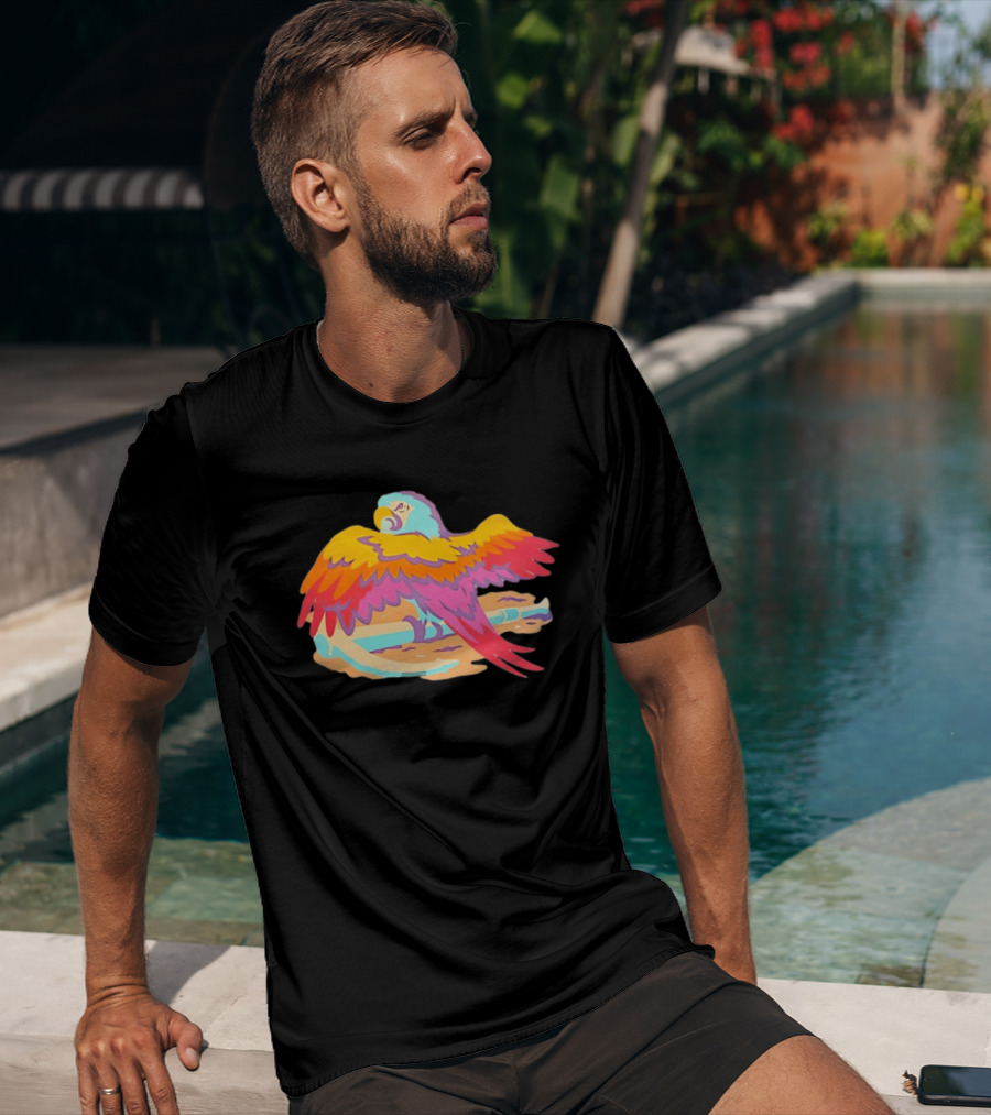 Macaw Parrot Perched On Anchor In Vibrant Tropical Beach Setting T-Shirt