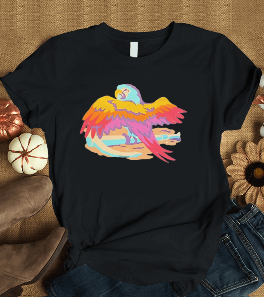 Macaw Parrot Perched On Anchor In Vibrant Tropical Beach Setting T-Shirt