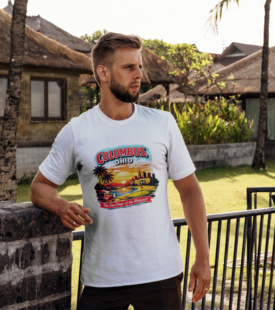 Columbus Ohio The San Diego Of The Midwest Sunset Skyline And Palm Trees T-Shirt