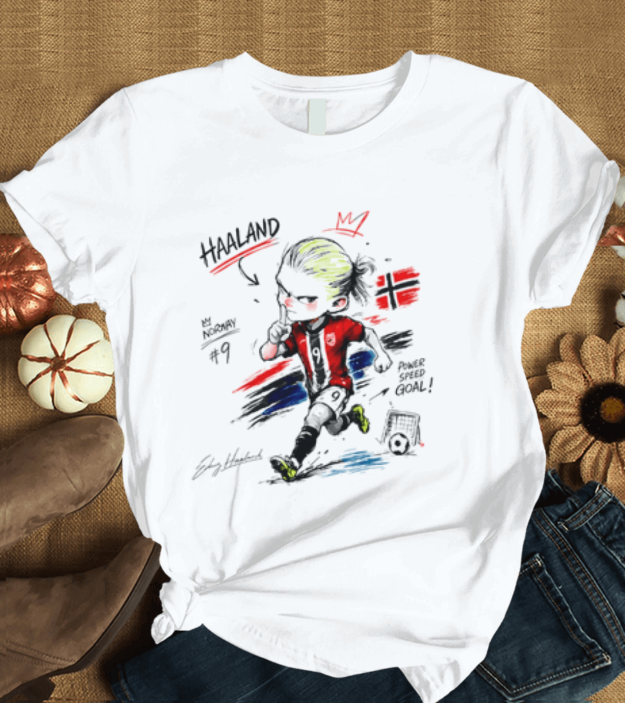 Haaland No 9 Norway Flag Power Speed Goal Scandinavian Soccer T-Shirt