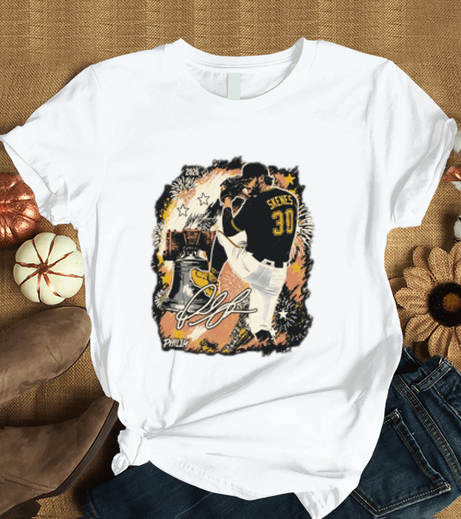 Pittsburgh Pirates Paul Skenes 30 MLB Players All Star Philly Collaboration Liberty Bell Fireworks T-Shirt