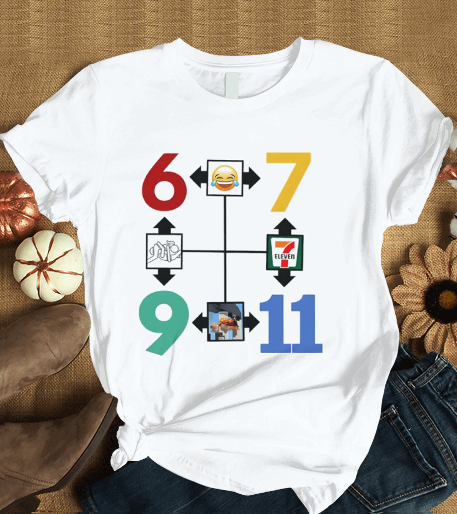 Six Seven 6 7 9 11 Emoji Wojak Meme Diagram Edgy Dark Humor T-Shirt