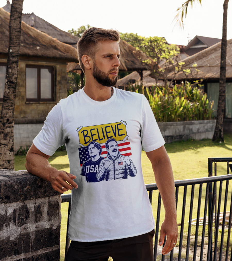 Ted Lasso Coach Beard Believe USA American Flag Scene T-Shirt