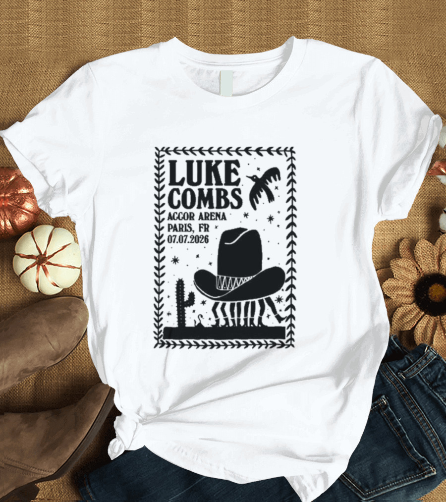 Luke Combs Paris Accor Arena July 07 2026 Western Theme Cowboy Hat Desert Cactus T-Shirt