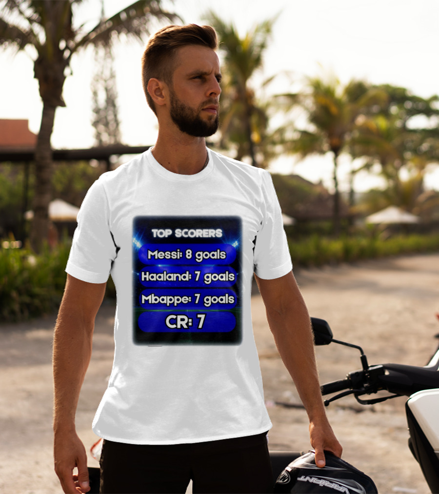 Top Scorers Messi 8 Goals Haaland 7 Goals Mbappe 7 Goals CR7 T-Shirt