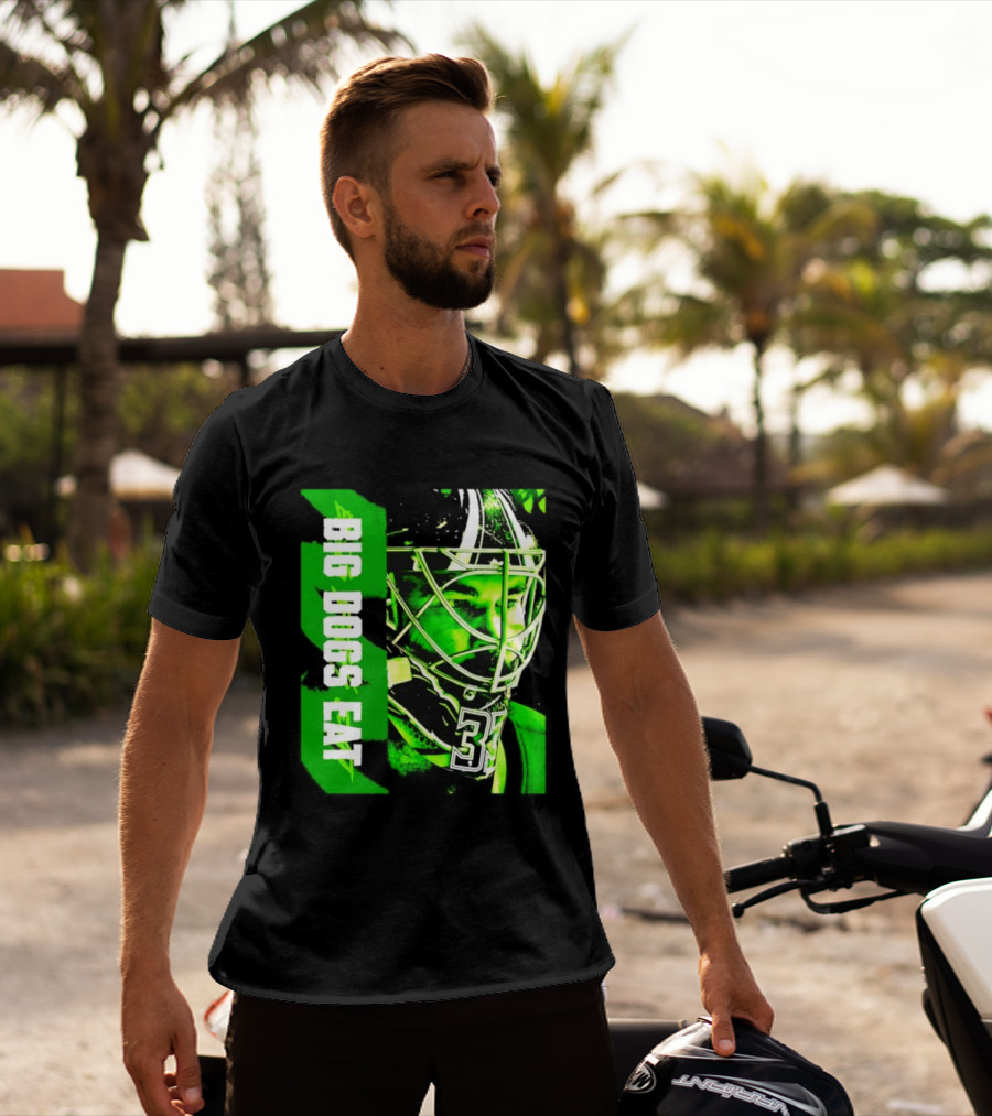 Big Dogs Eat Hockey Goalie 33 Green Masked Player T-Shirt
