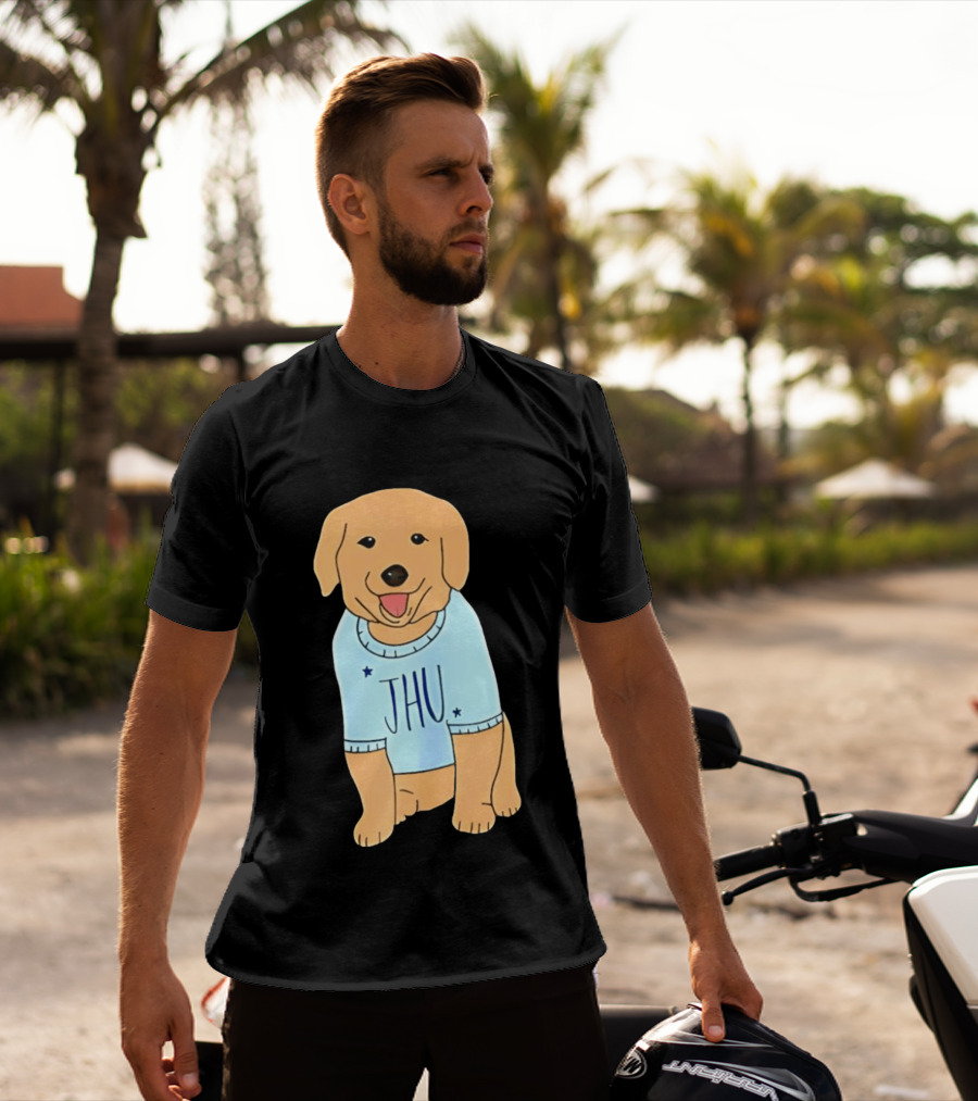 JHU Puppy In Light Blue Sweater T-Shirt