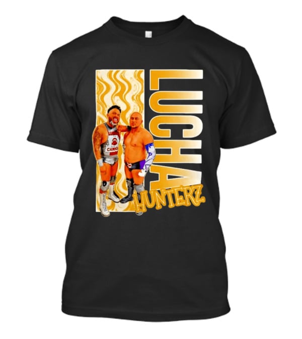 Lucha Hunterz Wrestlers Duo With Llamas And Gold Accents T-Shirt