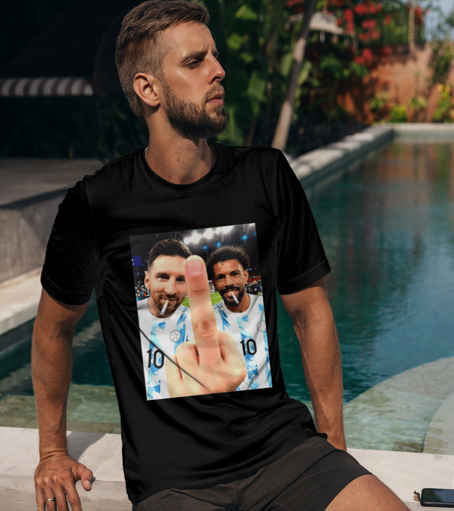Messi Argentina Vozinha Cape Verde Middle Finger Gesture Football Smokers T-Shirt