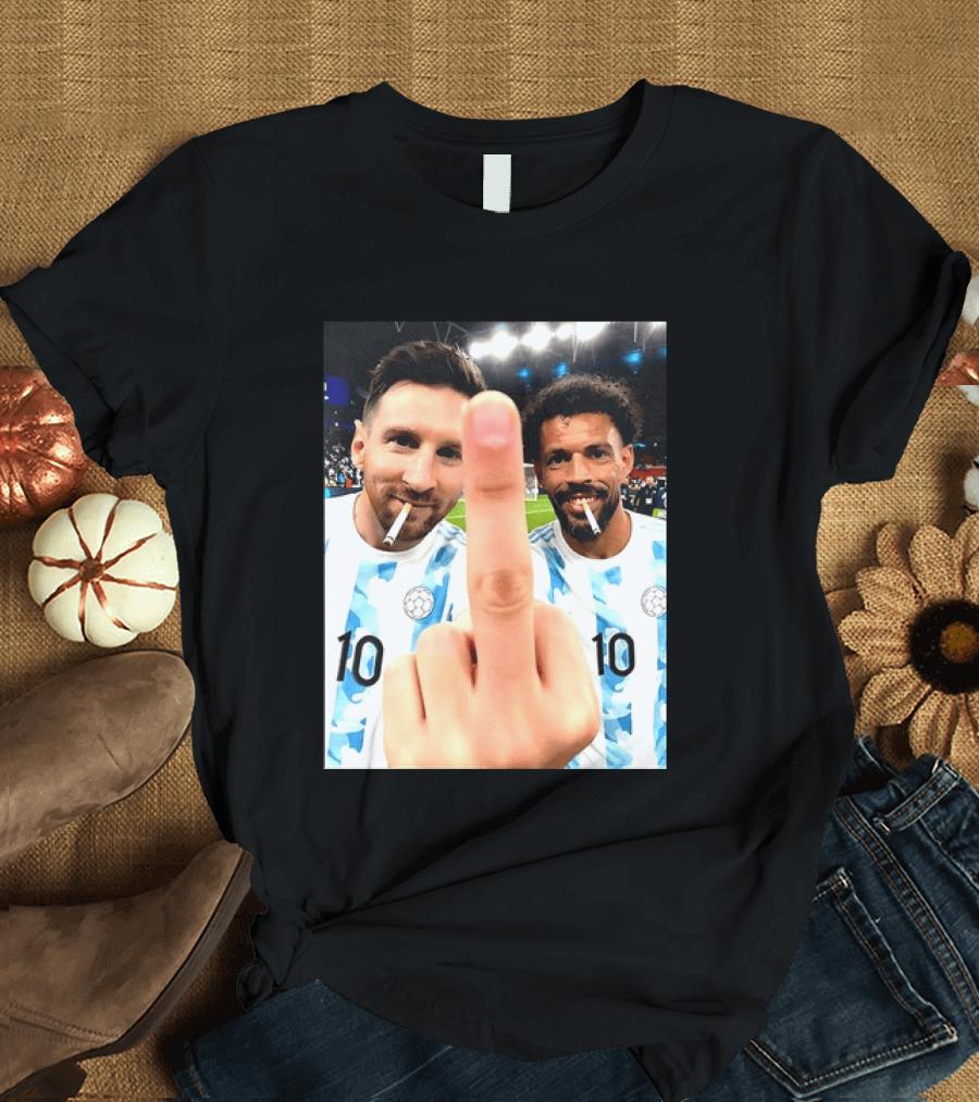 Messi Argentina Vozinha Cape Verde Middle Finger Gesture Football Smokers T-Shirt