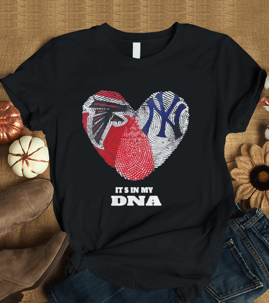 Atlanta Falcons New York Yankees It's In My DNA Fingerprint Heart T-Shirt