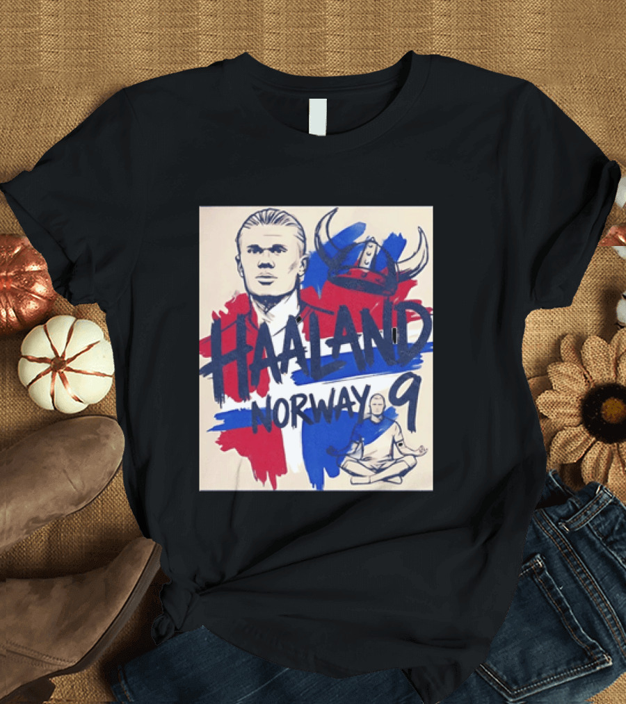 Norway Haaland Number 9 Viking Helmet Football T-Shirt