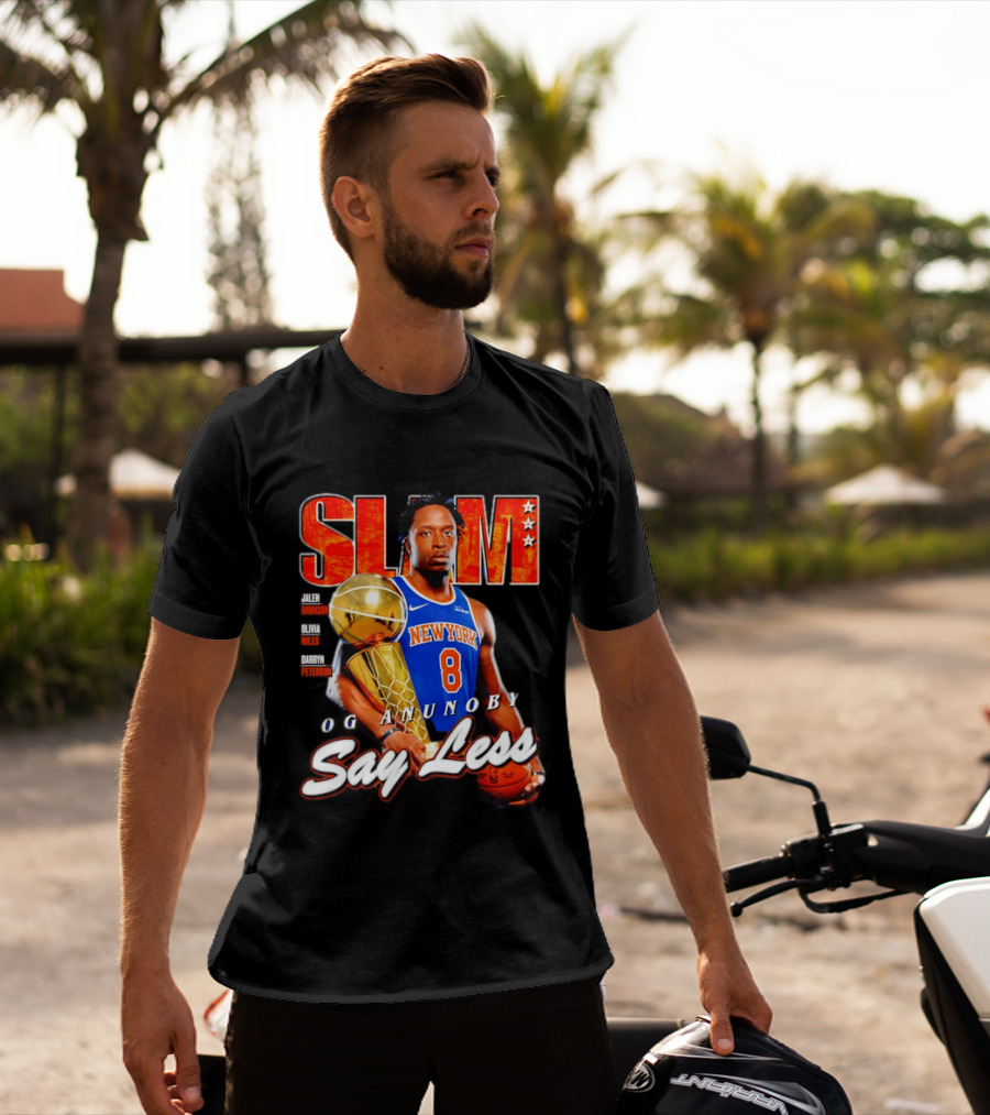 OG Anunoby New York Knicks SLAM Cover Larry O'Brien Trophy Say Less Jalen Brunson 2026 T-Shirt