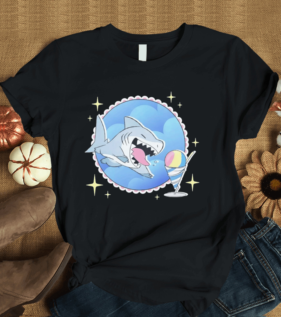 Shark Chasing Colorful Shaved Ice In Sky Circle With Stars T-Shirt