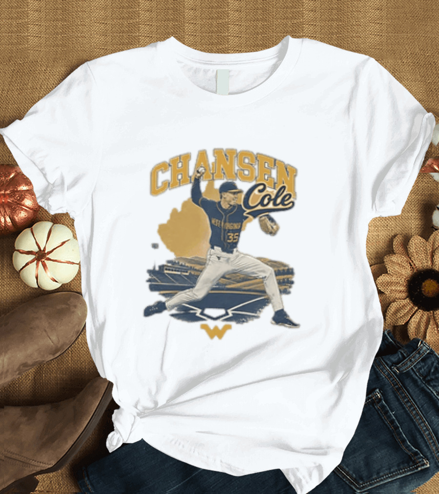 Chansen Cole West Virginia Mountaineers Baseball Player 35 Pitching Action T-Shirt