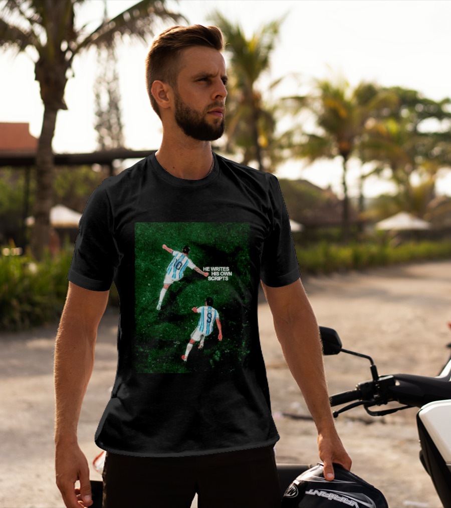 Argentina Lionel Messi Julian Alvarez He Writes His Own Scripts Soccer T-Shirt