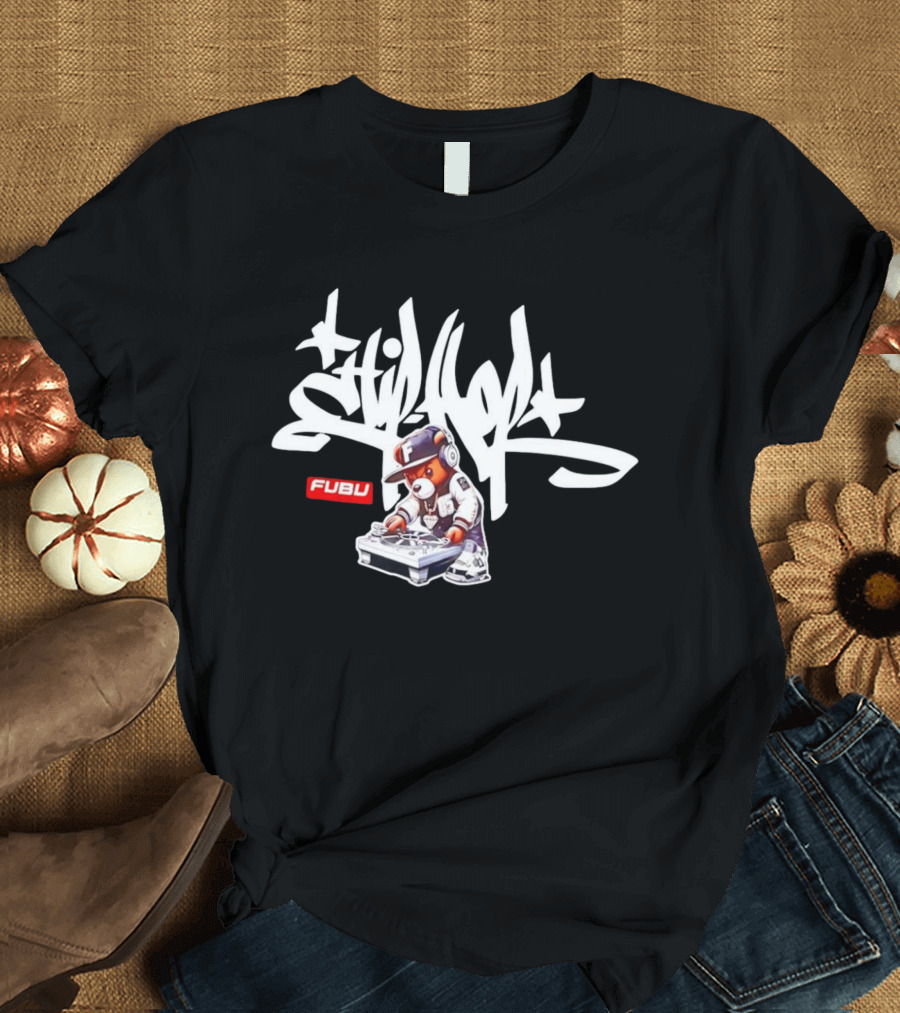 FUBU DJ Bear Still Rollin Hip Hop Scratching Records T-Shirt