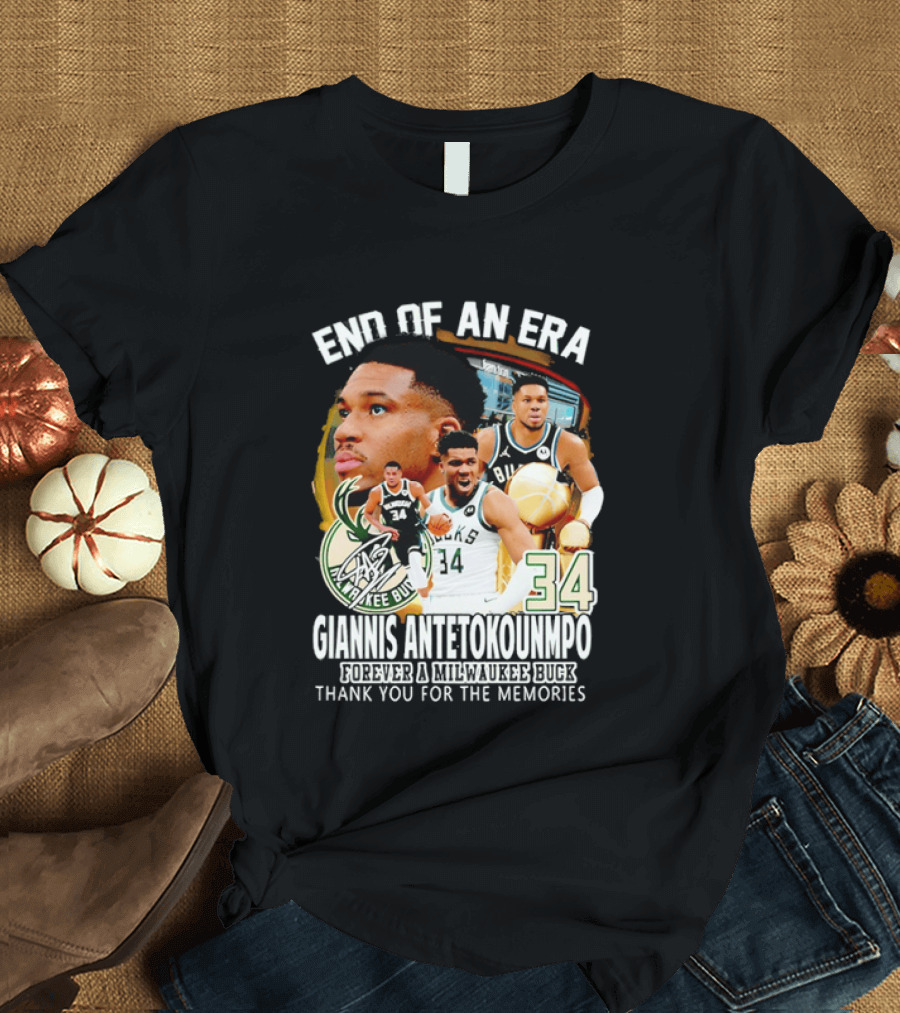 End Of An Era Giannis Antetokounmpo Milwaukee Bucks Thank You For The Memories T-Shirt