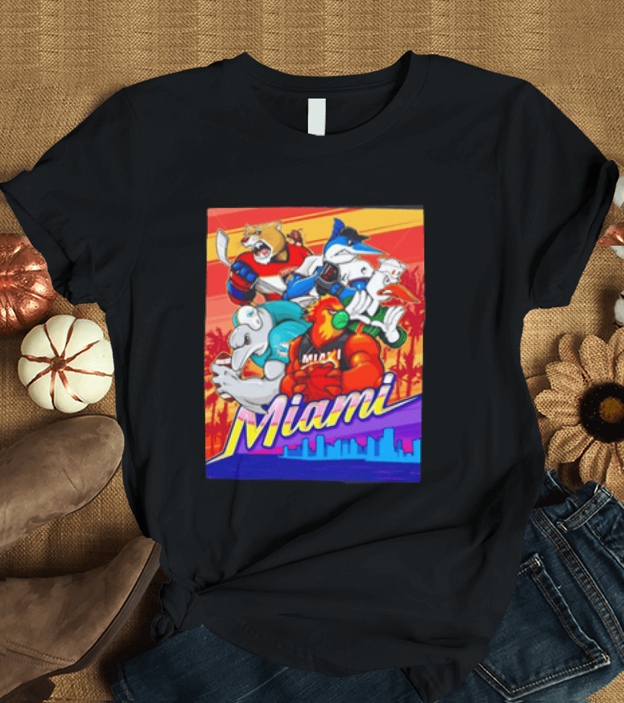 Miami Sports City Team Mascots Collage T-Shirt