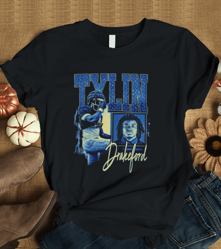 Tylin Drakeford Football Athlete Blue Portrait NFL Style Bootleg T-Shirt